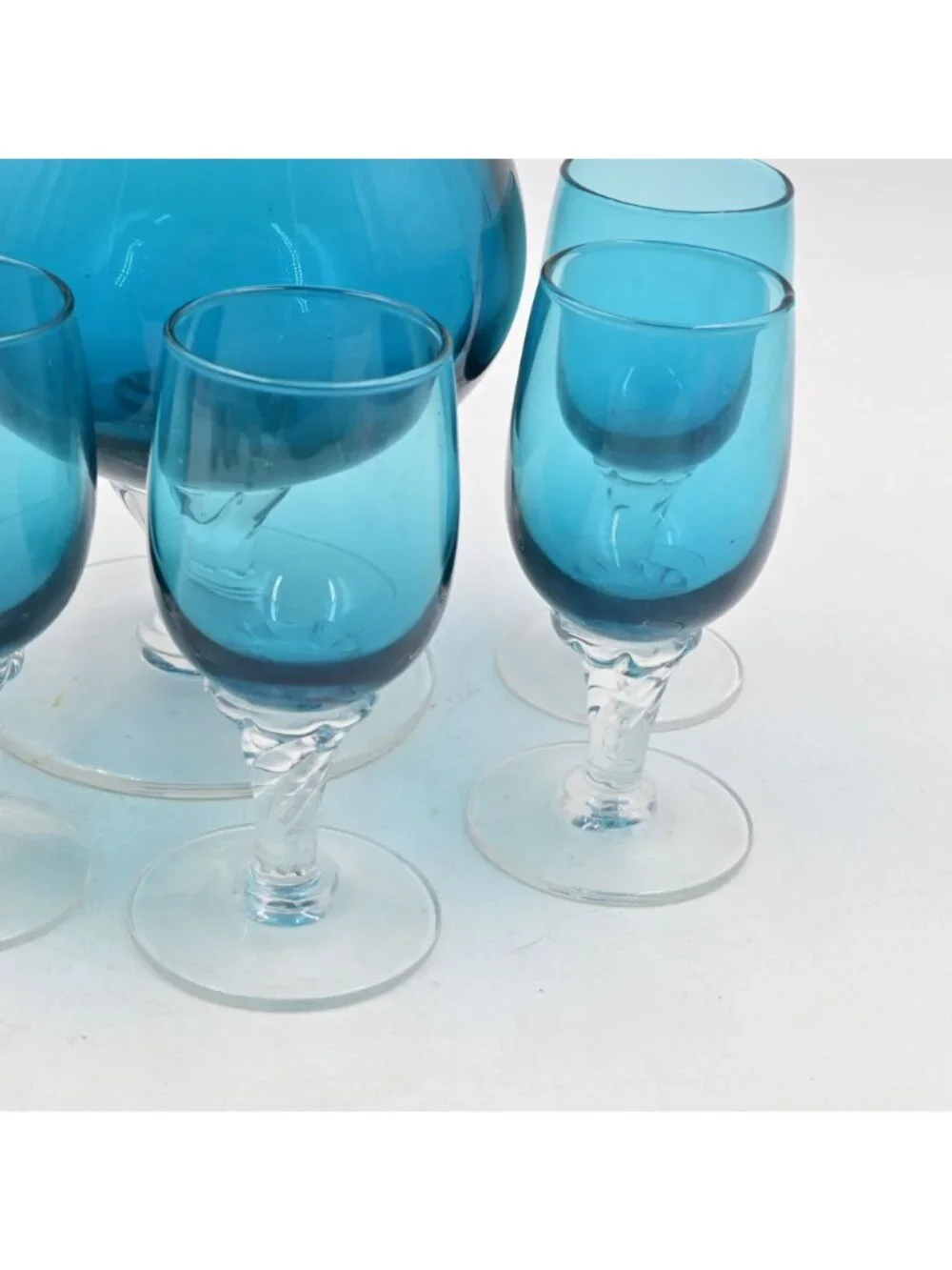 Empoli Italian Glass Decanter Pitcher Set 5 Swirl Stem Cordials